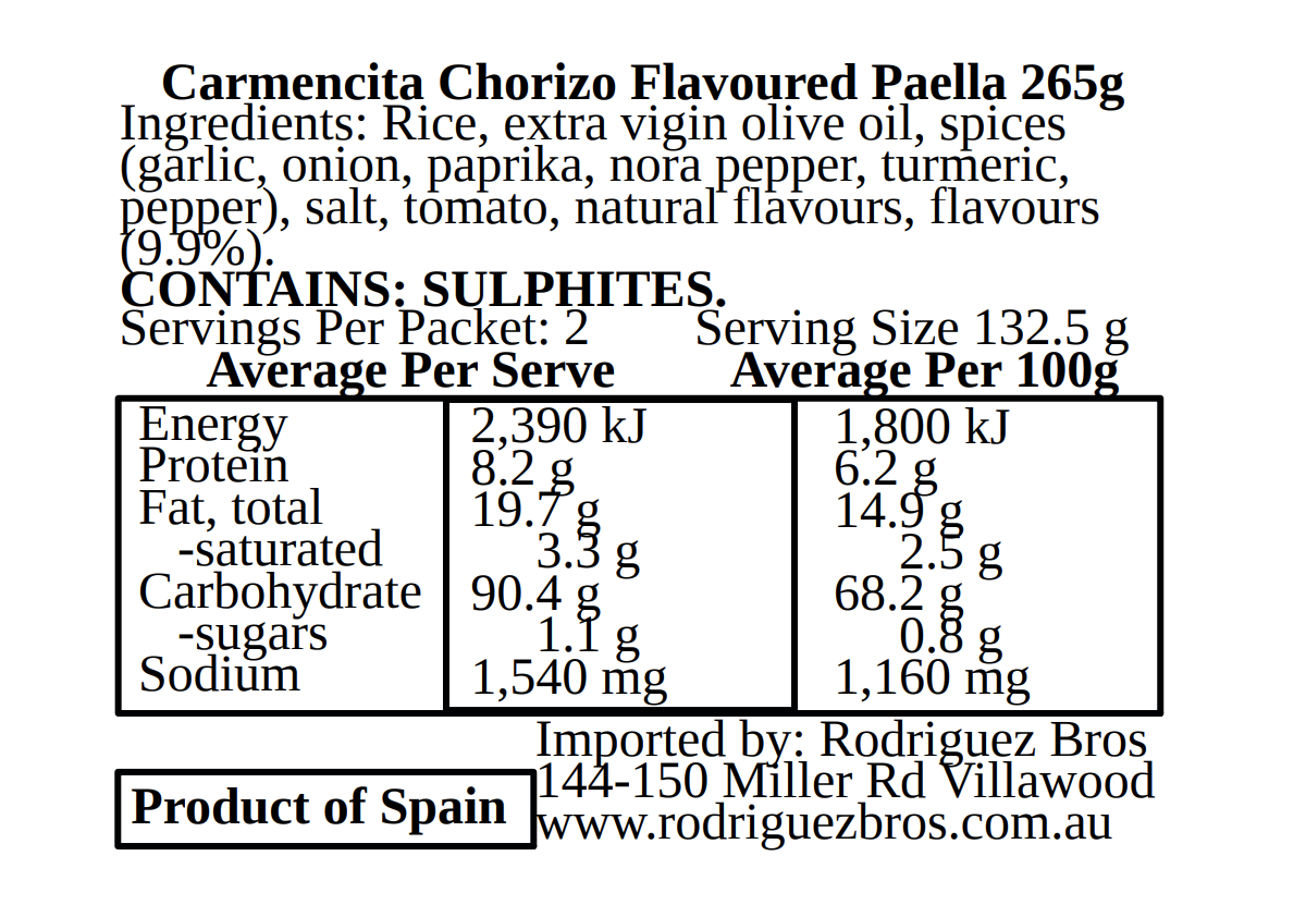 Carmencita Chorizo Flavoured Paella Kit With Enamel Pan 265g (Best Before 01-05-2026)