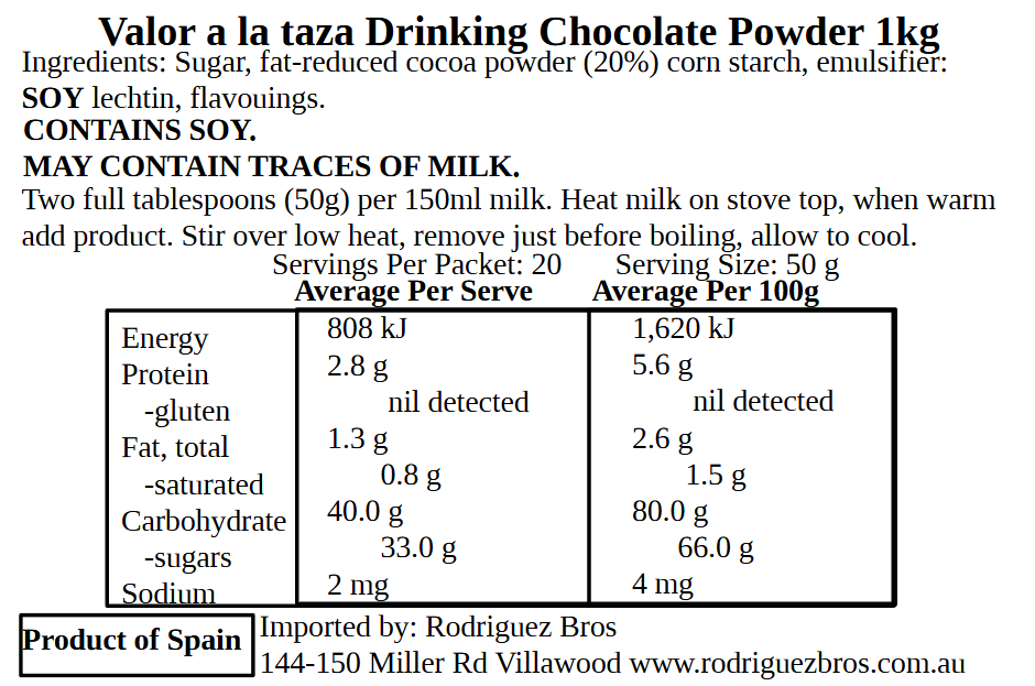 Valor Spanish Drinking Chocolate for Churros 1kg (Best Before 30-11-2025)