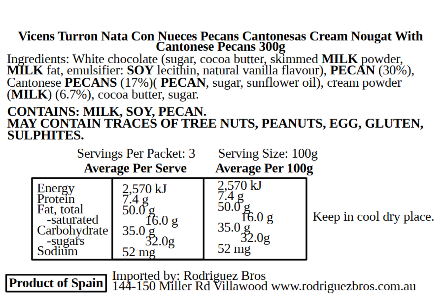 Vicens Turron Cream Nougat with Cantonese Pecans 300g (Best Before 01-10-2025)