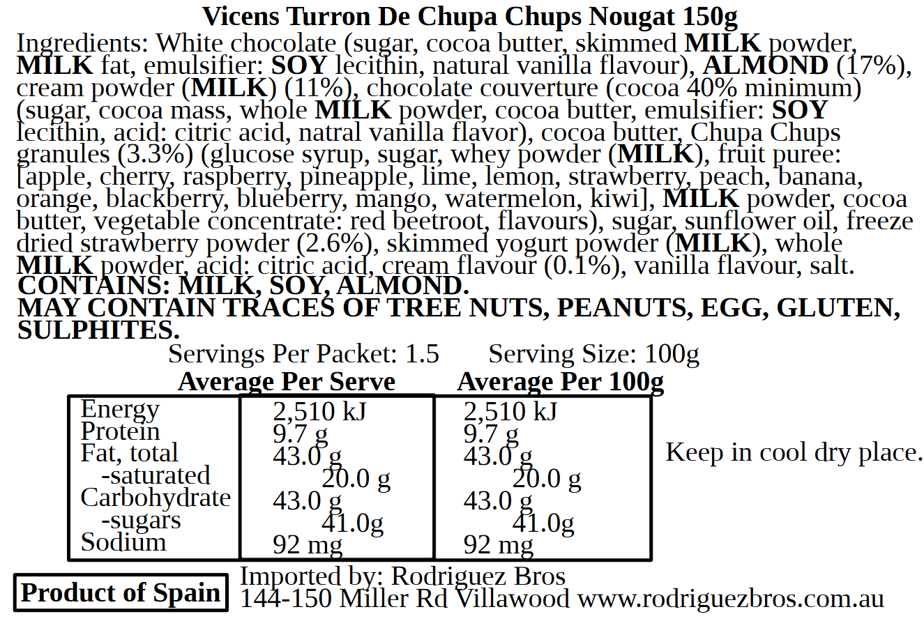 Vicens Turron Chupa Chups Strawberries and Cream 150g (Best Before 01-06-2026)