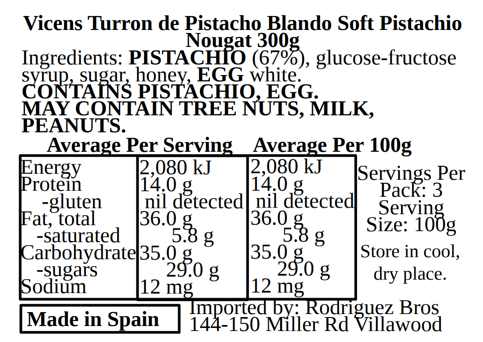 Vicens Soft Pistachio Nougat 300g