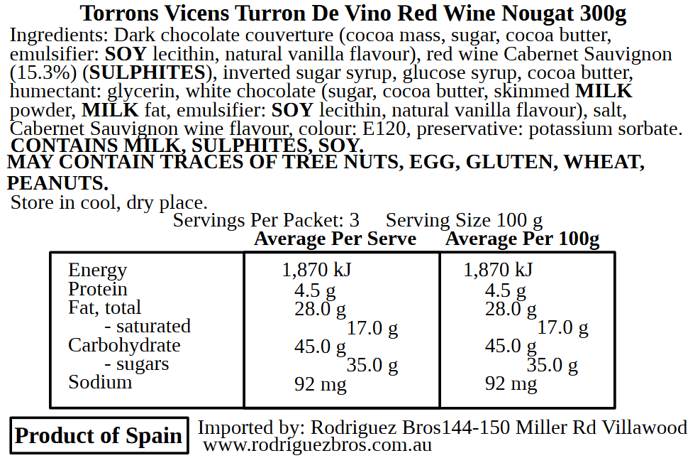 Vicens Turron Vino Wine Nougat 300g (Best Before 01-04-2026)