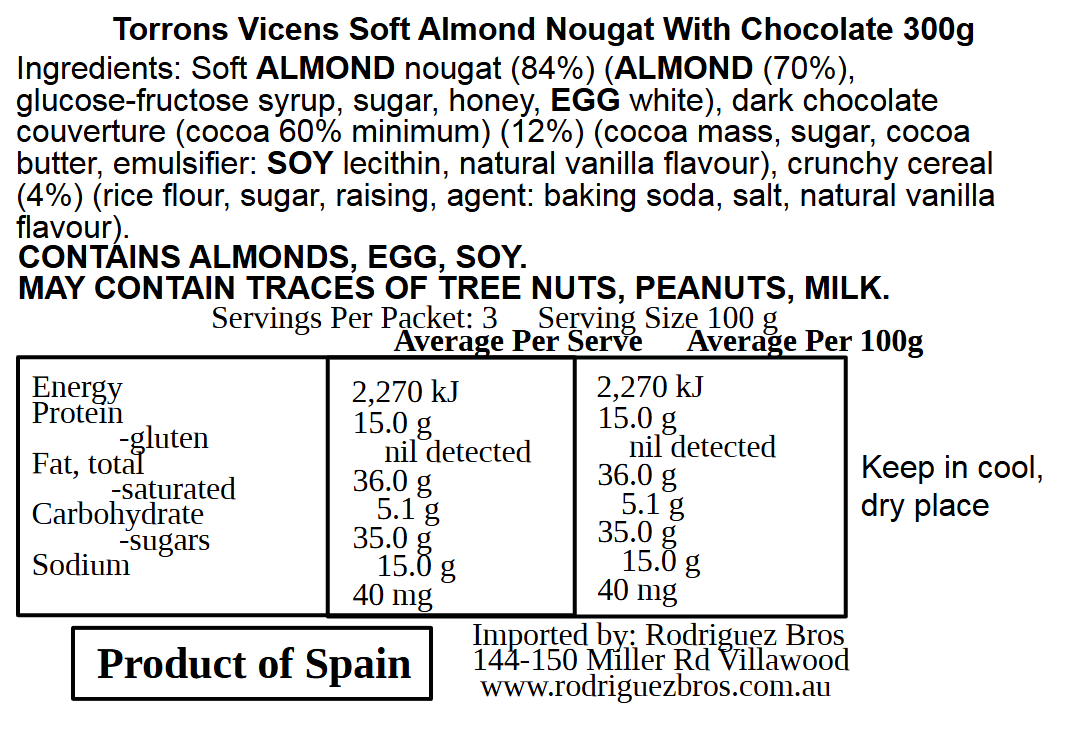 Vicens Soft Crunchy Almond Nougat WIth Chocolate 300g (Best Before 01-07-2026)
