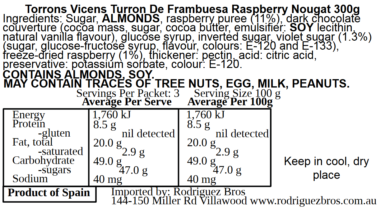 Vicens Albert Adria Natura Turron De Frambuesa Spanish Raspberry Flavoured Nougat 300g