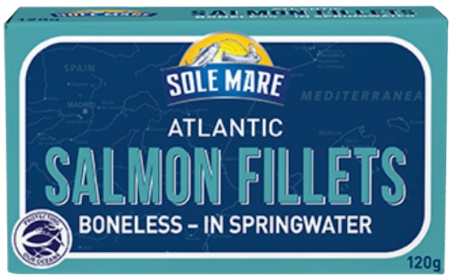 IN STORE ONLY - Sole Mare Atlantic Salmon Fillets in Springwater 120g (Best Before 26-05-2028)