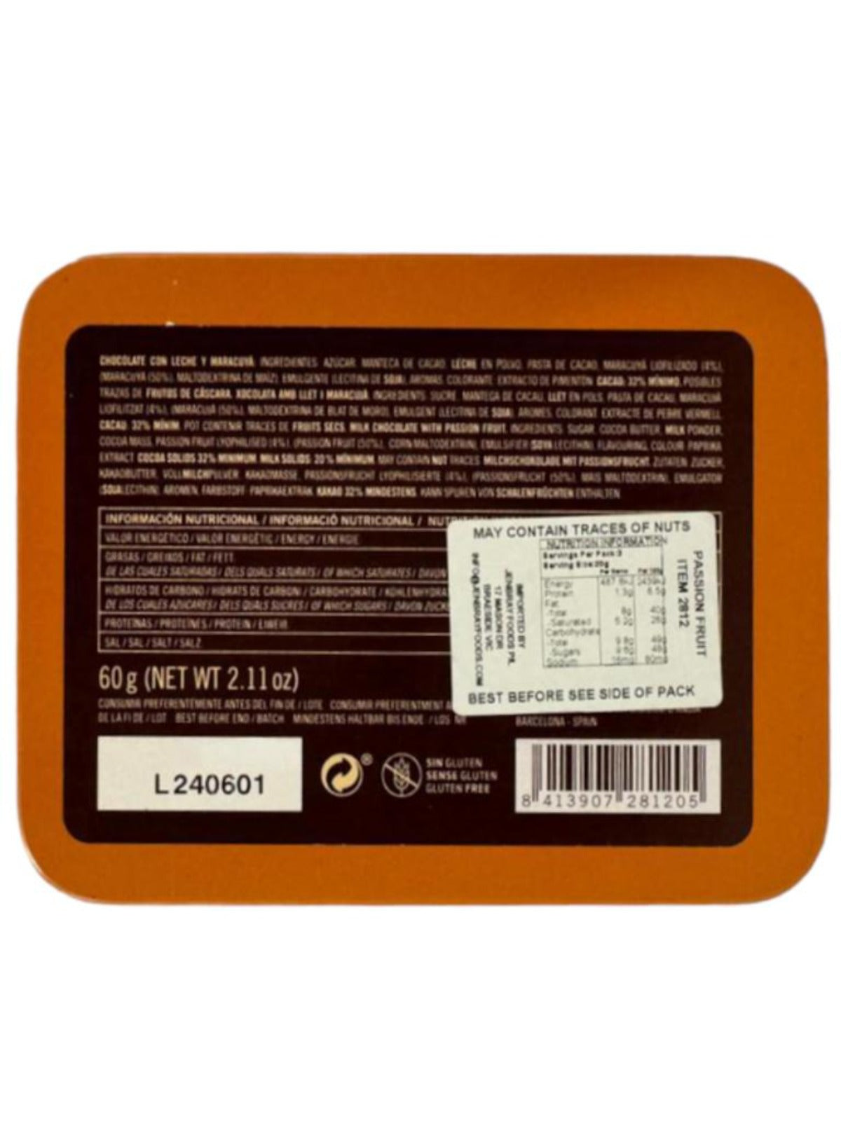 Chocolate Amatller Milk Chocolate with Passionfruit 60g