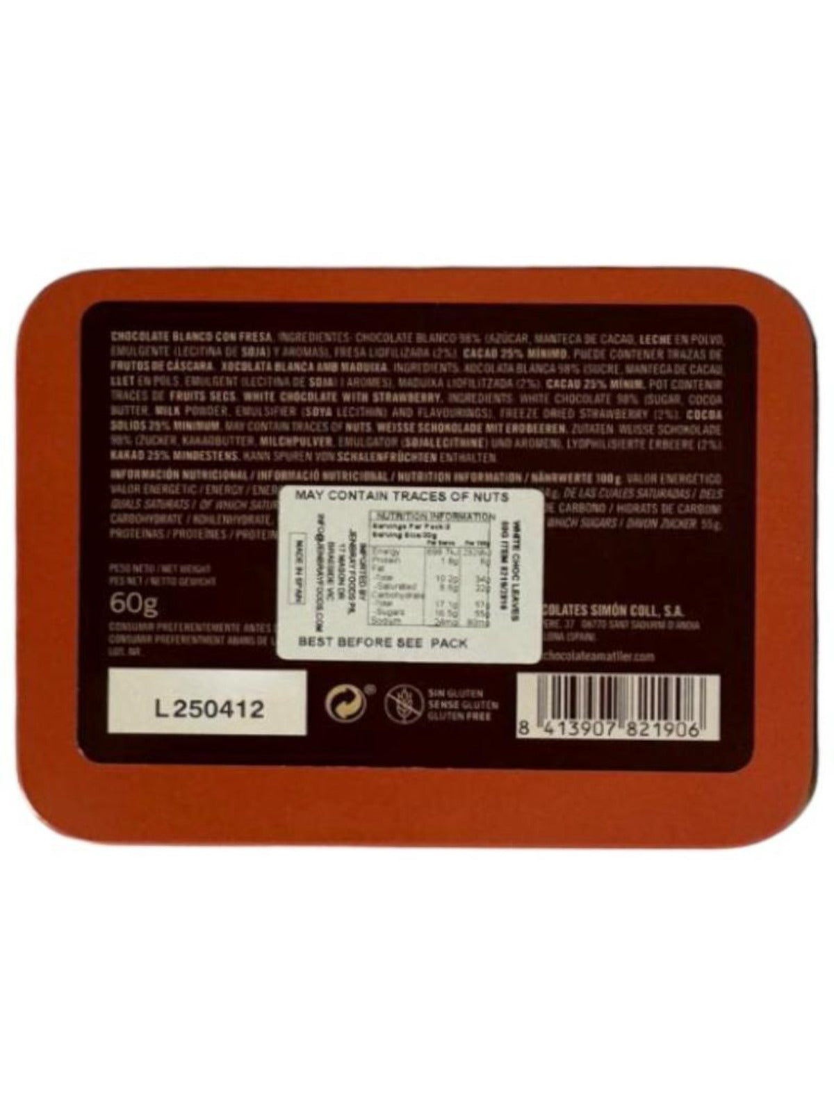 IN STORE ONLY - Chocolate Amatller White and Strawberry Chocolate 60g (Best Before 30-06-2027)