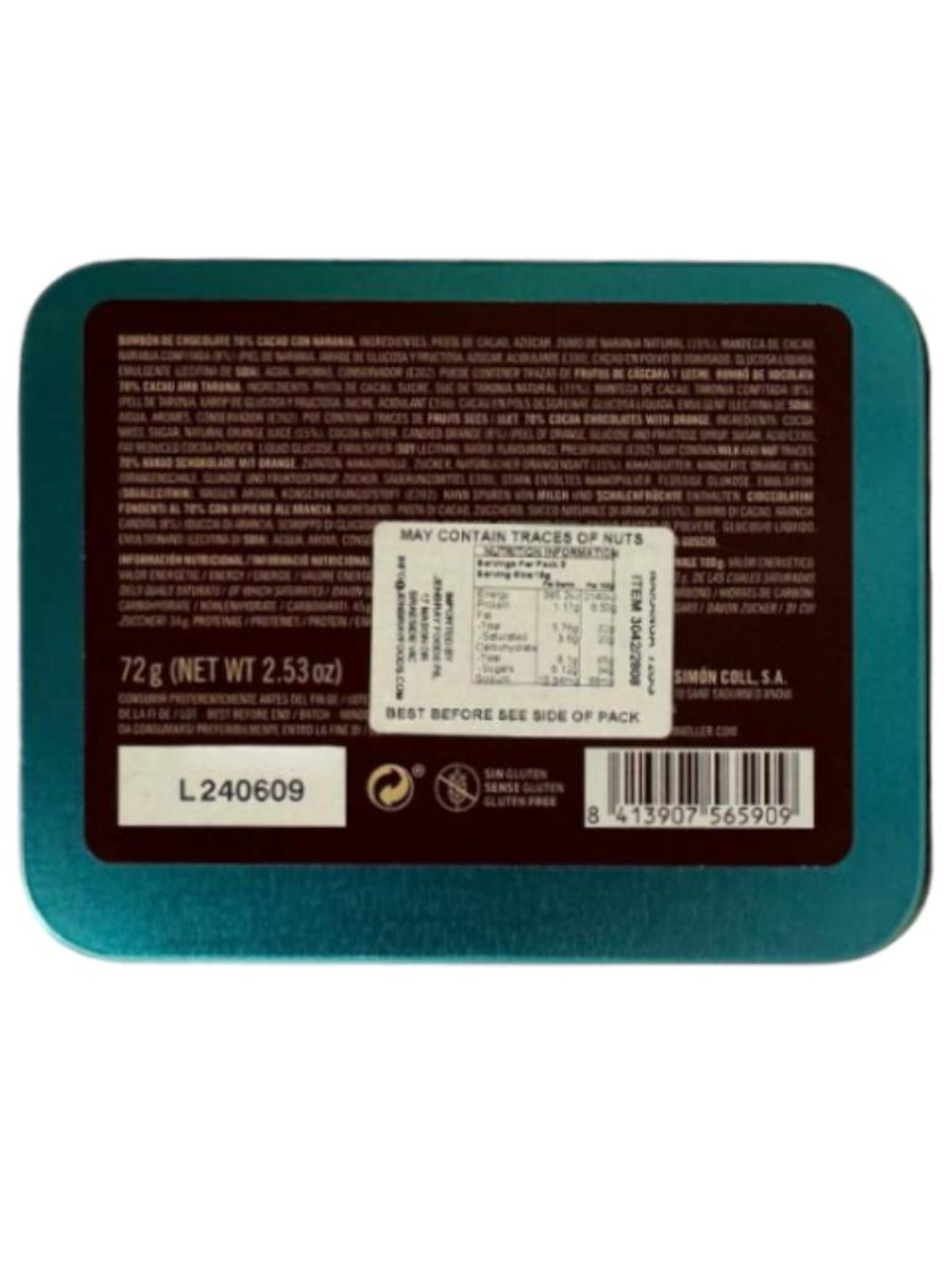 IN STORE ONLY - Chocolate Amatller Cocao and Orange Chocolate 72g (Best Before 30-05-2026)