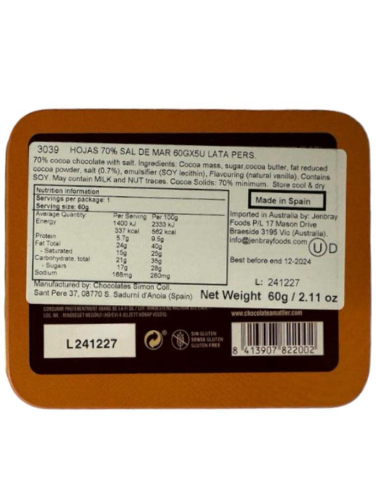 IN STORE ONLY Chocolate Amatller Chocolate with Sea Salt 60g (Best Before 30-06-2026)