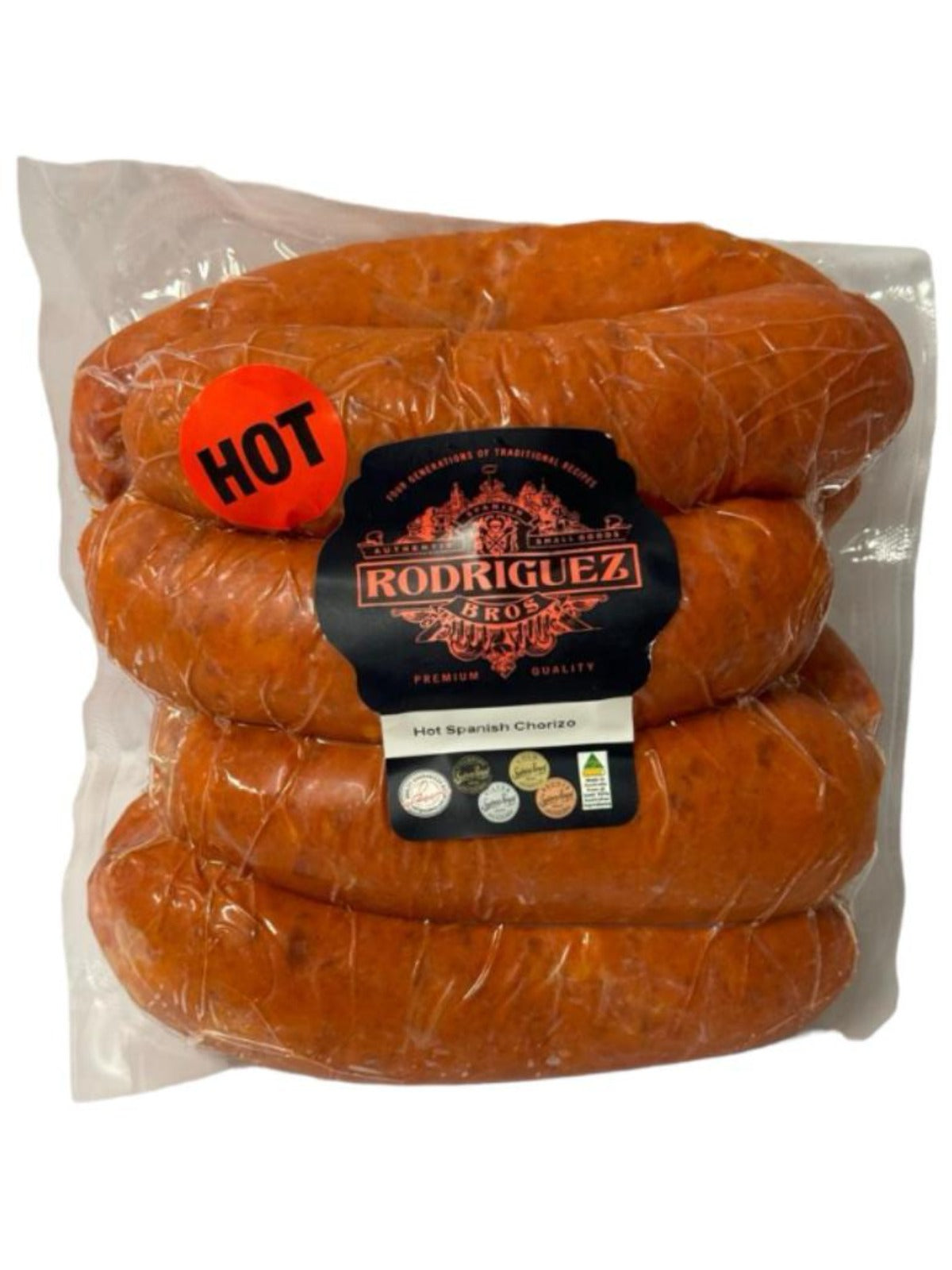 HOT Fresh Spanish Chorizo Random weight approx. 1kg packet 8 pieces regular price $16.00 AUD. You are guaranteed to receive at least 950g of product, equivalent price of $16.84 per kg.