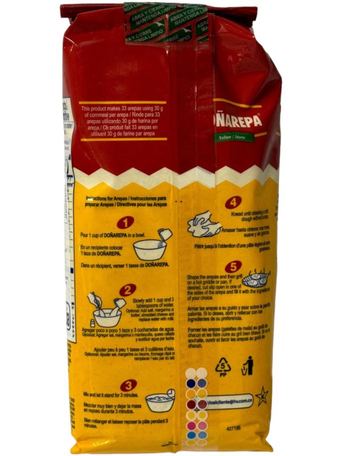 Donarepa Colombian Arepa Yellow Corn flour 1kg ea- 4pack 4kg total