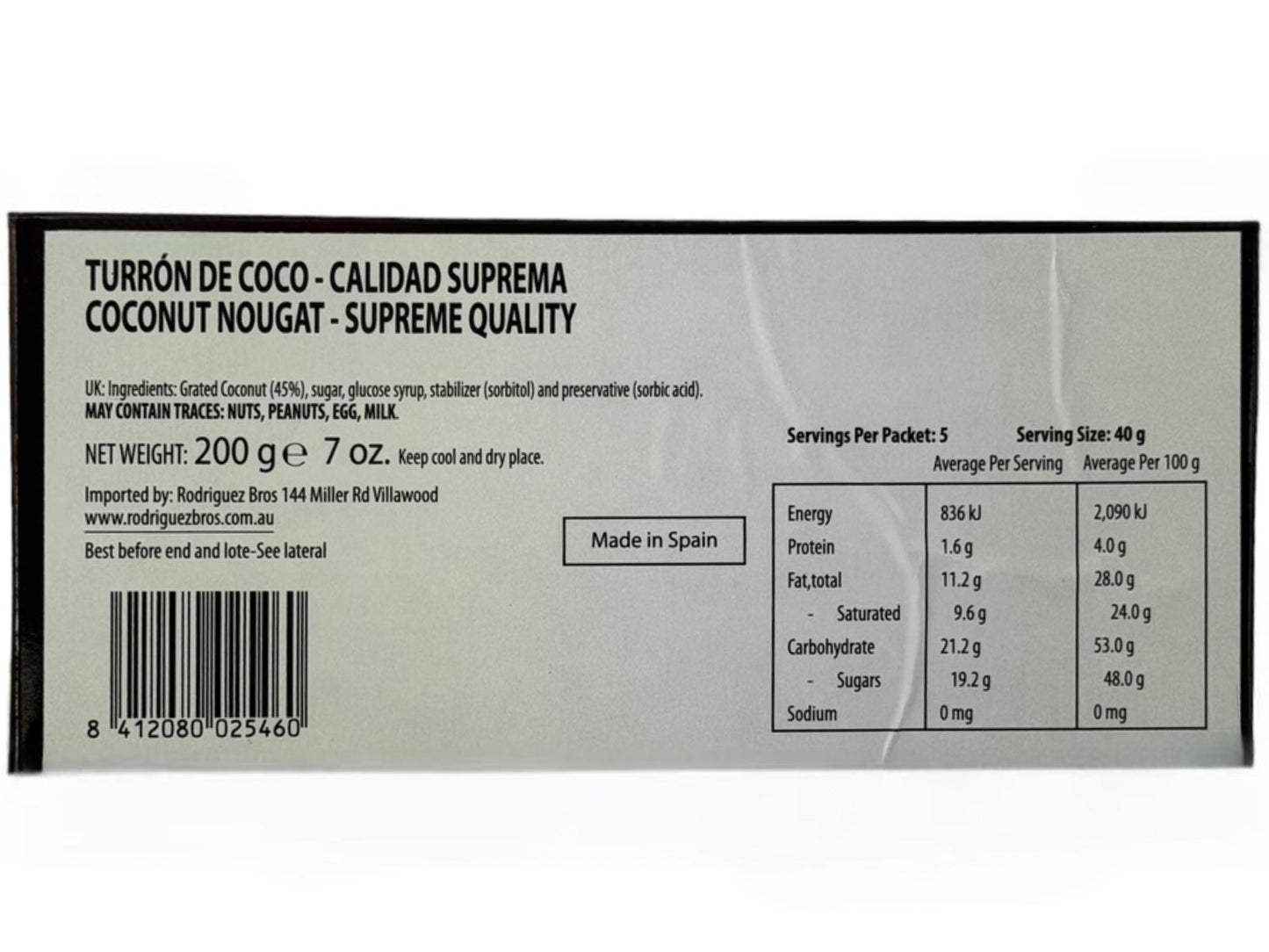 El Artesano Turron Coco Coconut Nougat 200g (Best Before 30-07-2026)