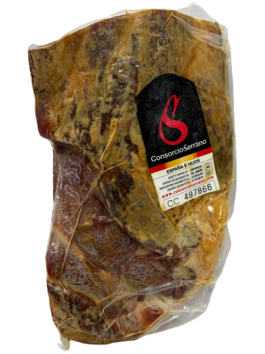 Espana y Hijos Jamon Serrano Quarter Leg Piece random weight approx. 2kg packet. Regular price $75.00 [You are guaranteed to receive at least 1.950kg of product, equivalent price of $38.46 per kg.]