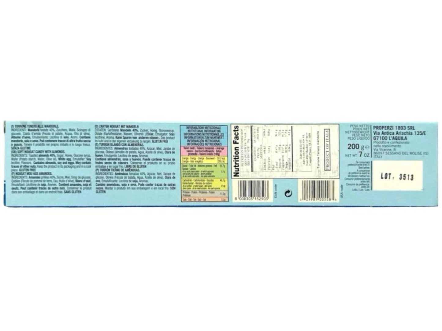 Properzi Italian Soft Nougat Candy With Almonds 200g - 2 Pack Total 400g