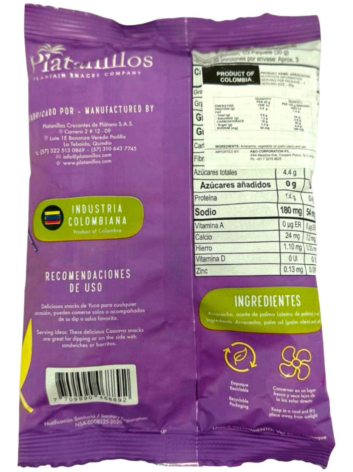 Patakis Aracachacha Premium Arracacha Colombian Chips Salted 80g ea 4 Pack 320g Total