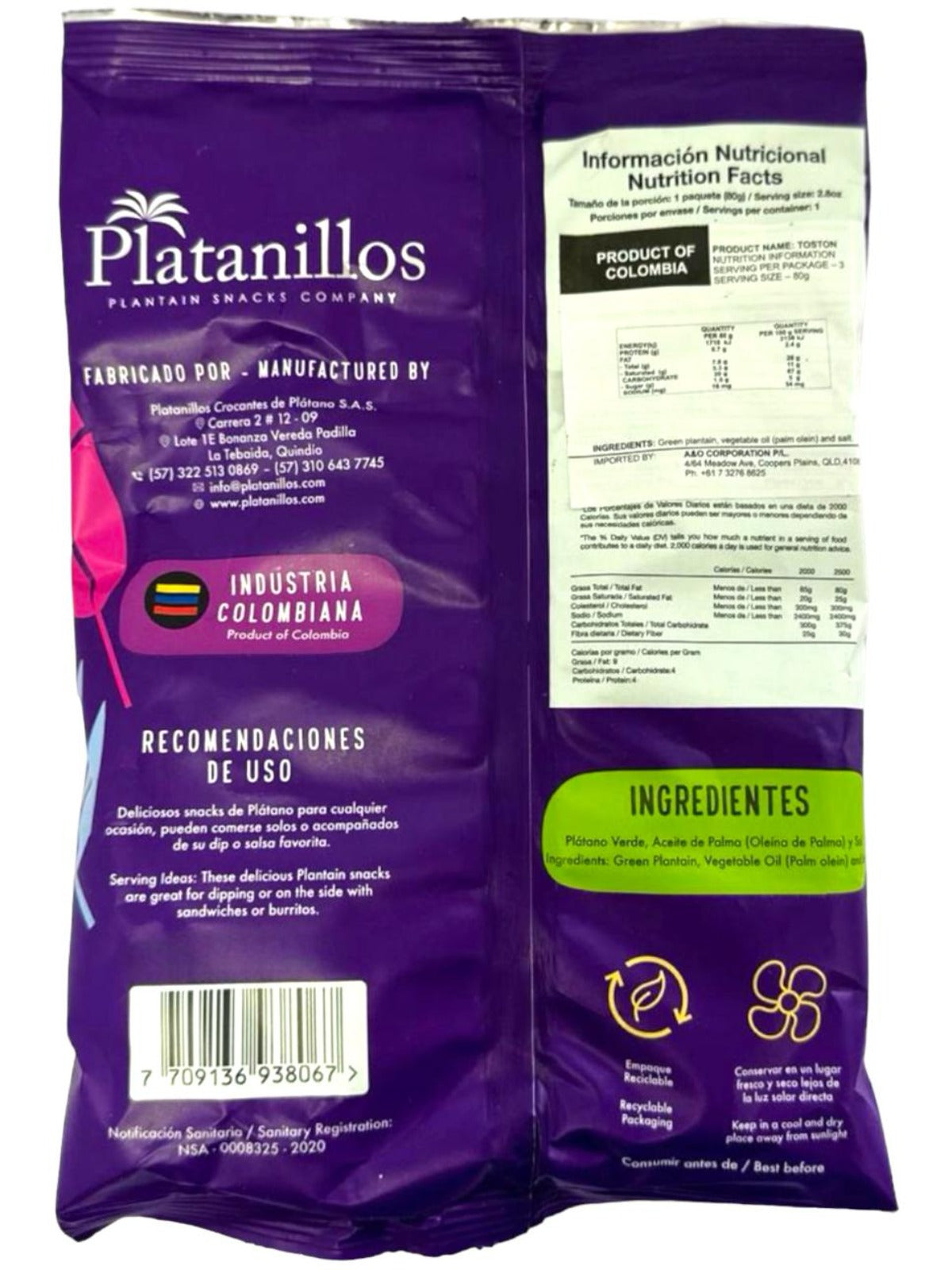 Patakis Toston Premium Plantain Toston Colombian Chips Salted 80g - 4 Pack Total 320g