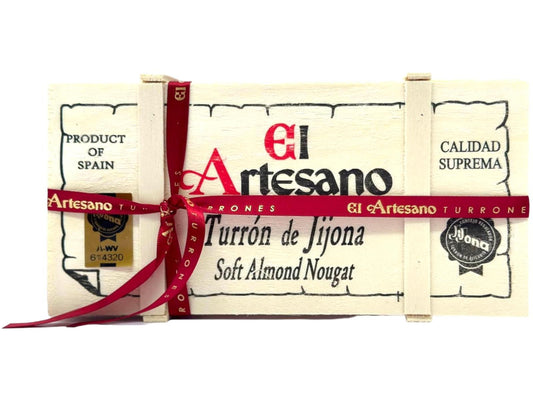 El Artesano Spanish Almond Nougat in Wooden Gift Box Turron de Jijona 200g