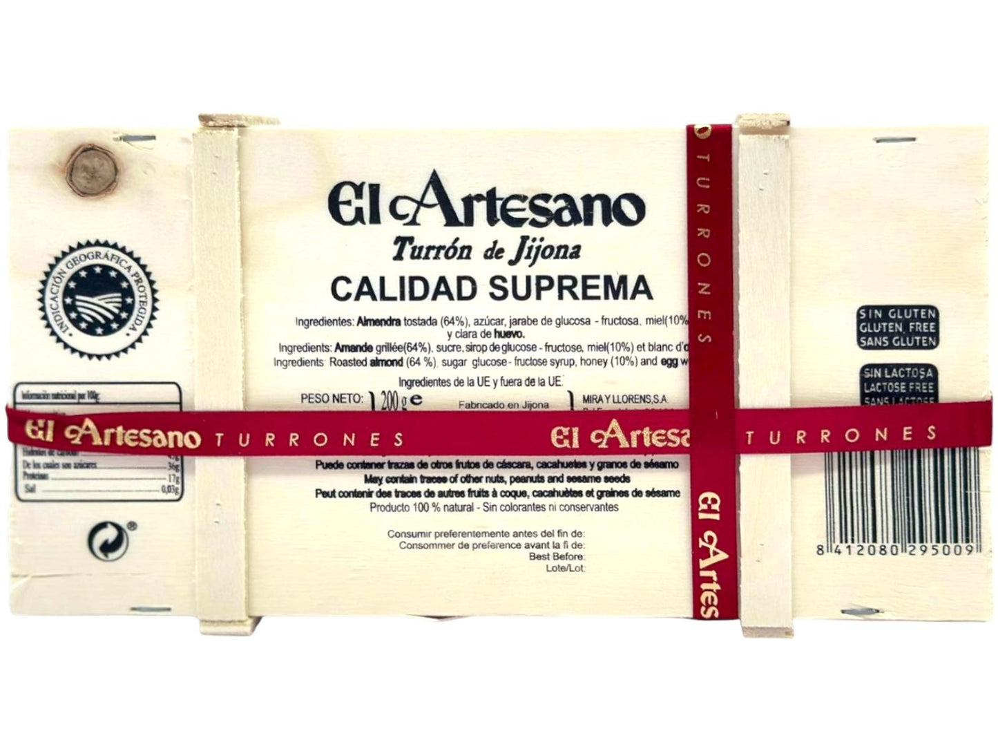 El Artesano Spanish Almond Nougat in Wooden Gift Box Turron de Jijona 200g (Best Before 30-01-2026)