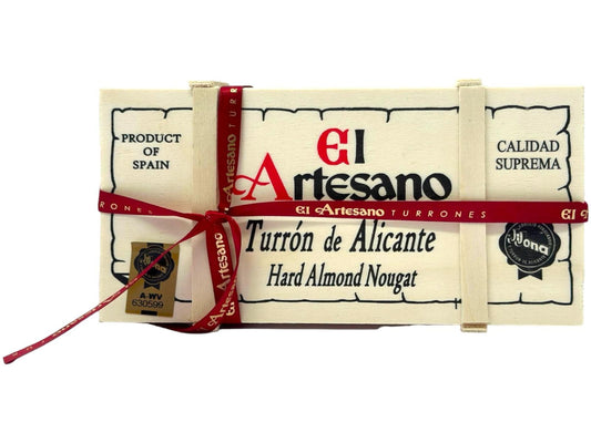 El Artesano Spanish Hard Almond Nougat in Wooden Gift Box Turron de Alicante 200g