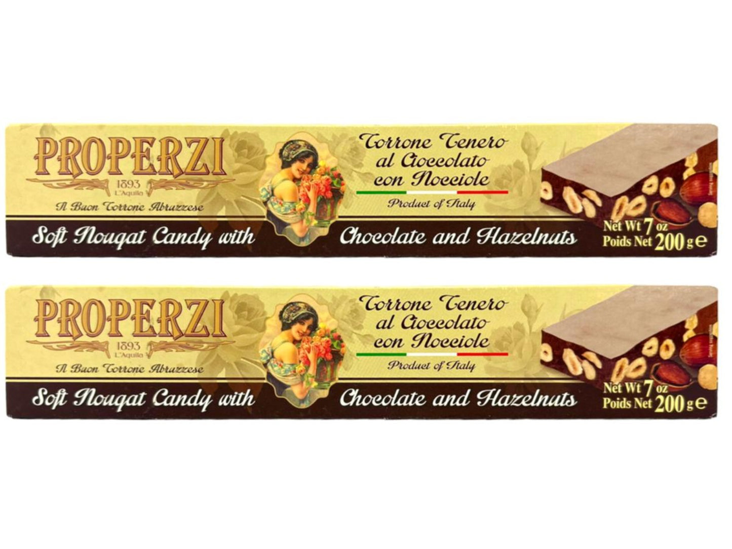 Properzi Italian Soft Nougat Candy With Chocolate And Hazelnut 200g 2 Pack Total 400g