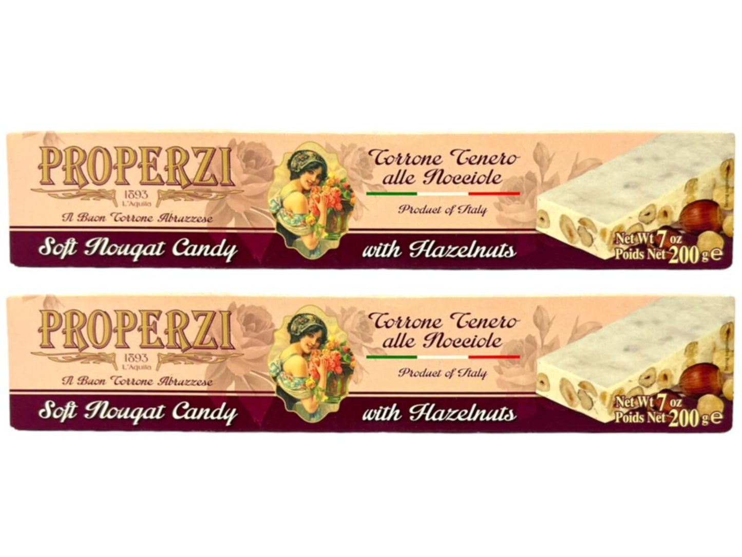 Properzi Italian Soft Nougat Candy With Hazelnuts 200g - 2 Pack Total 400g