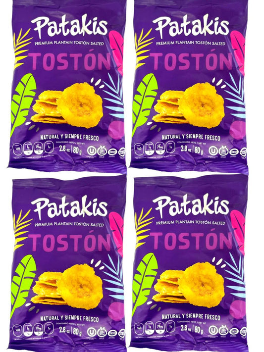 Patakis Toston Premium Plantain Toston Colombian Chips Salted 80g - 4 Pack Total 320g
