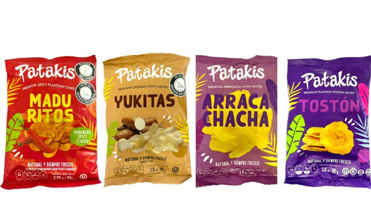 Patakis Mixed Pack - Aracachacha, Spicy, Yukitas, Toston - 4 Packs 80g Each, Total 320g