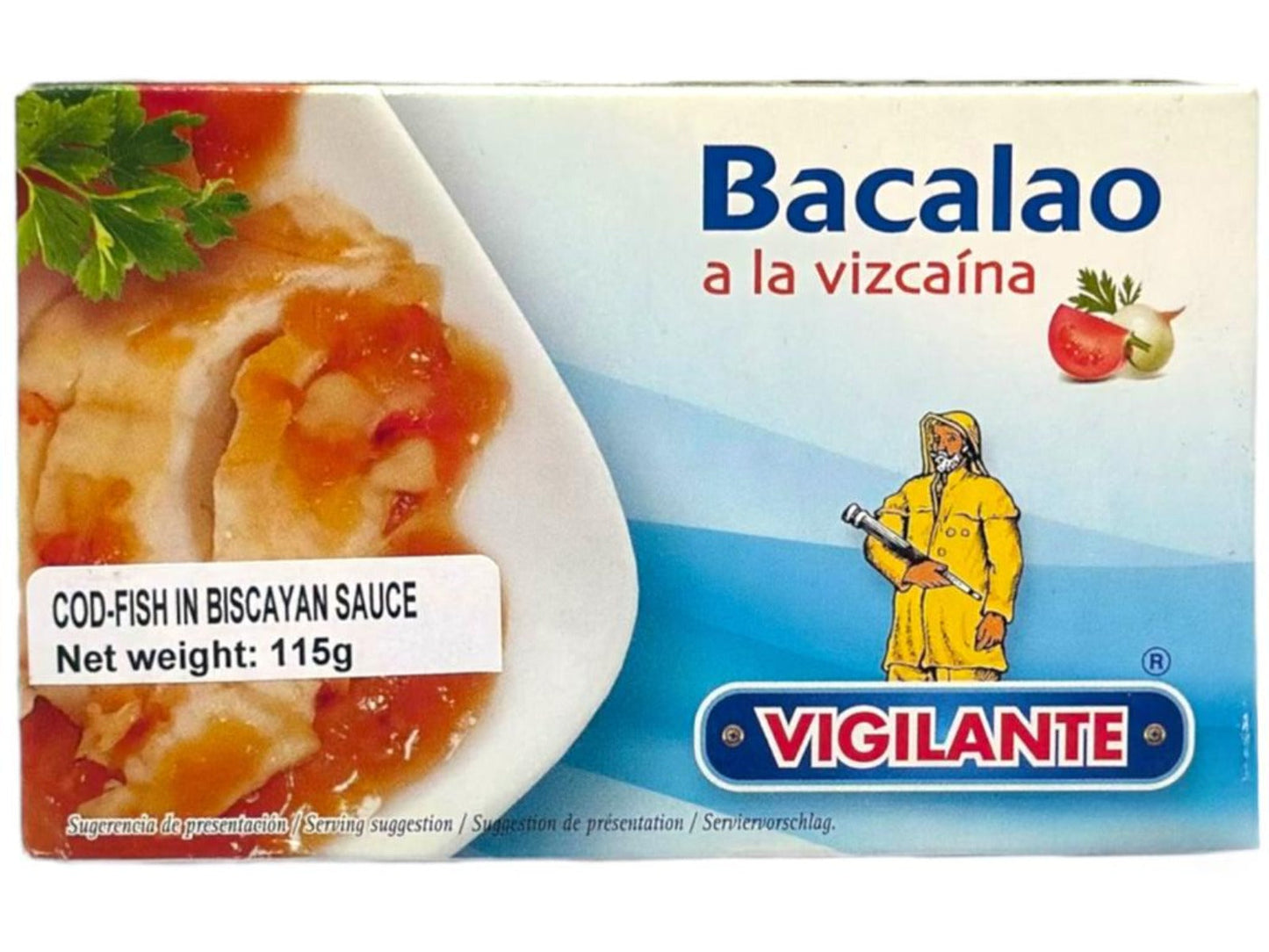 Vigilante Bacalao a la Vizcaina -Spanish Cod-Fish in Biscayan Sauce 115g - 4 Pack 460g Total (Best Before 01-12-2027)