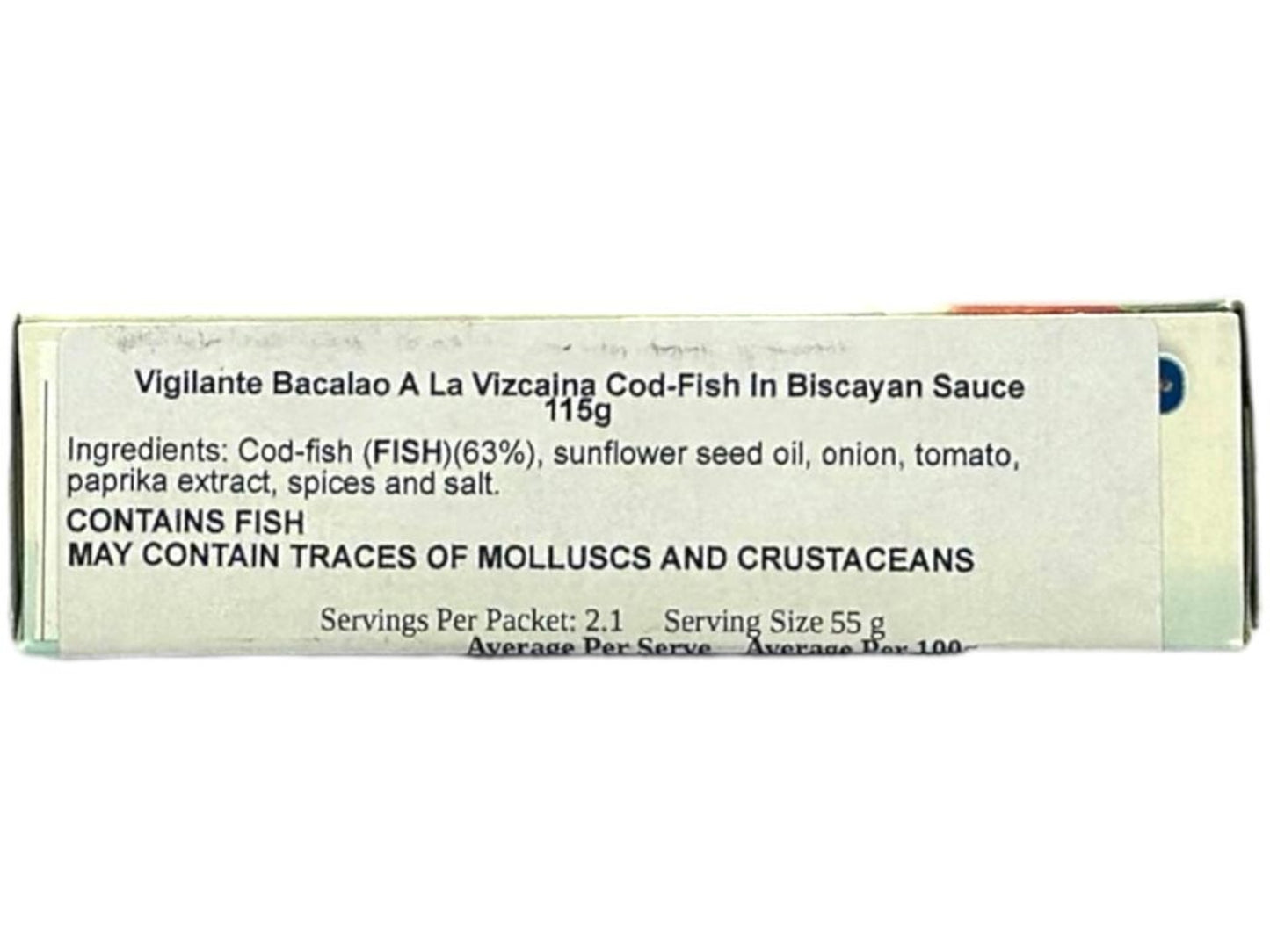 Vigilante Bacalao a la Vizcaina - Cod-Fish in Biscayan Sauce 115g (Best Before 01-01-2027)