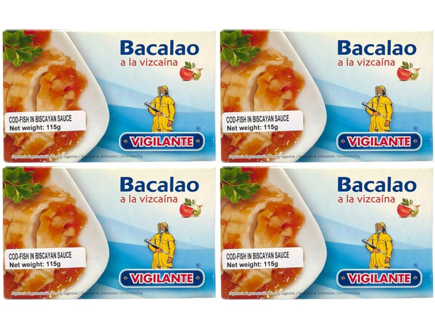 Vigilante Bacalao a la Vizcaina -Spanish Cod-Fish in Biscayan Sauce 115g - 4 Pack 460g Total (Best Before 01-12-2027)
