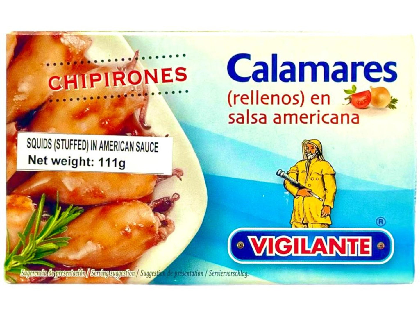 Vigilante Calamares (Rellenos) en Salsa Americana - Spanish Squids (Stuffed) in American Sauce 111g - 4 Pack Total 444g