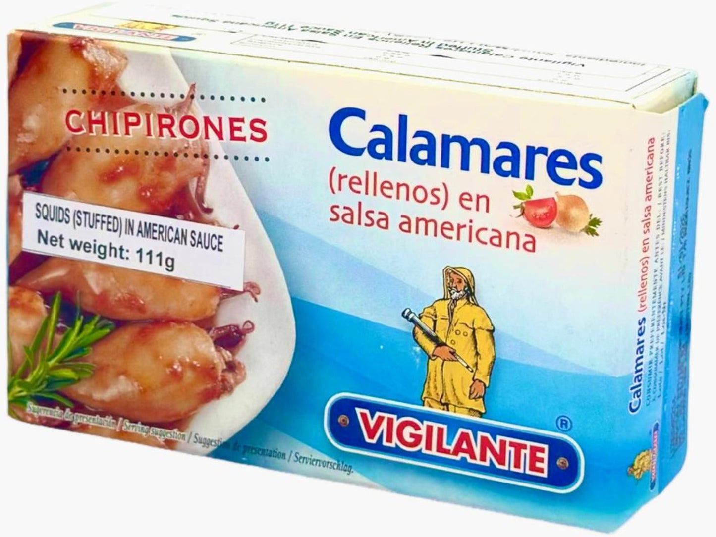 Vigilante Calamares (Rellenos) en Salsa Americana - Spanish Squids (Stuffed) in American Sauce 111g - 4 Pack Total 444g