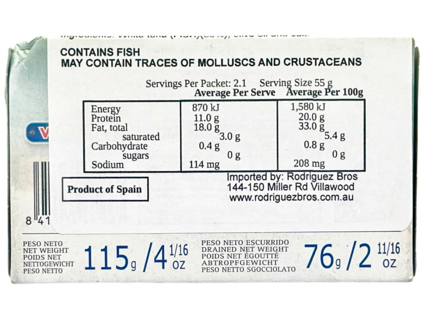 Vigilante Bonito del Norte en Aceite de Oliva - Spanish White Tuna in Olive Oil 115g - 4 Pack Total 460g