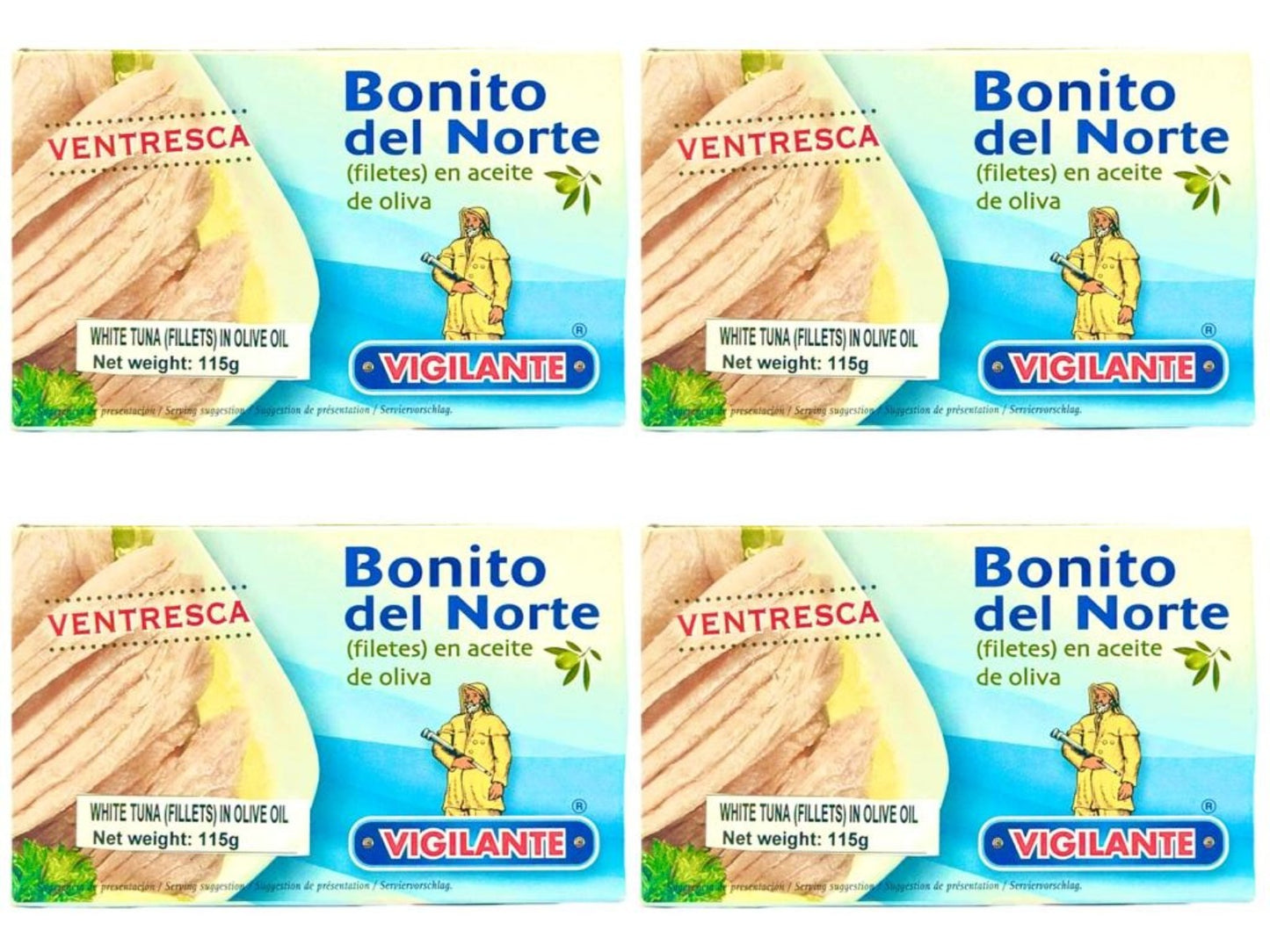Vigilante Bonito del Norte Filetes en Aceite de Oliva - Spanish White Tuna Fillets in Olive Oil 115g - 4 Pack Total 640g