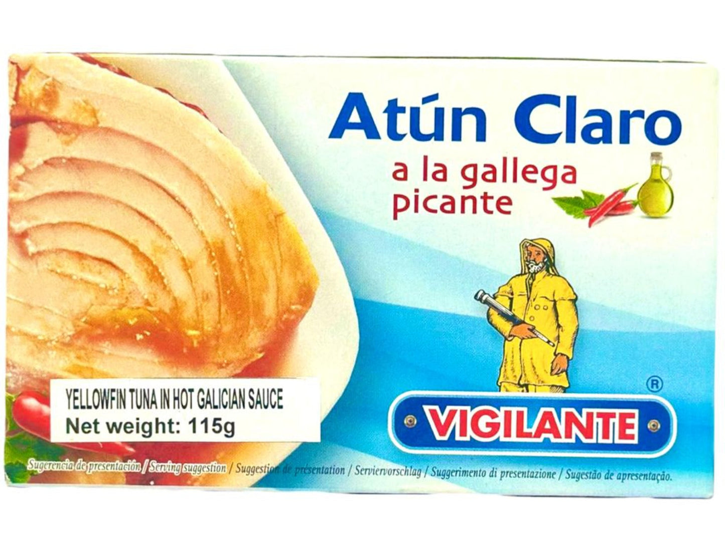 Vigilante Atun Claro a la Gallega Picante Spain - Spanish Yellowfin Tuna in Hot Galican Sauce 115g - 4 Pack Total 460g