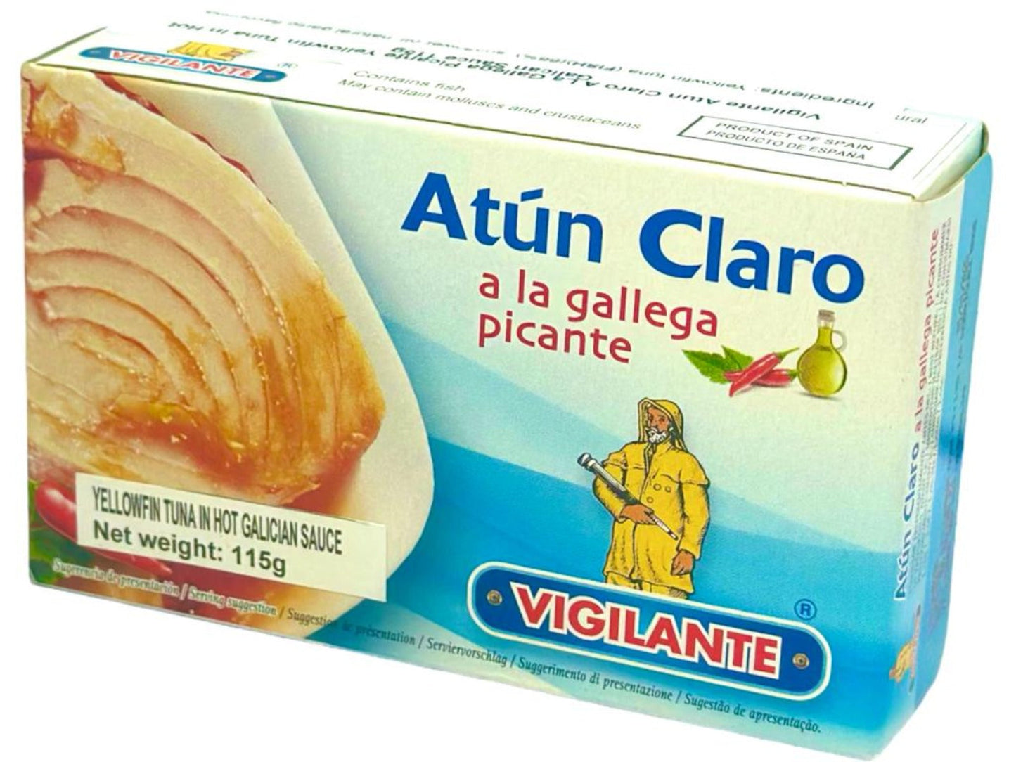 Vigilante Atun Claro a la Gallega Picante Spain - Spanish Yellowfin Tuna in Hot Galican Sauce 115g - 4 Pack Total 460g