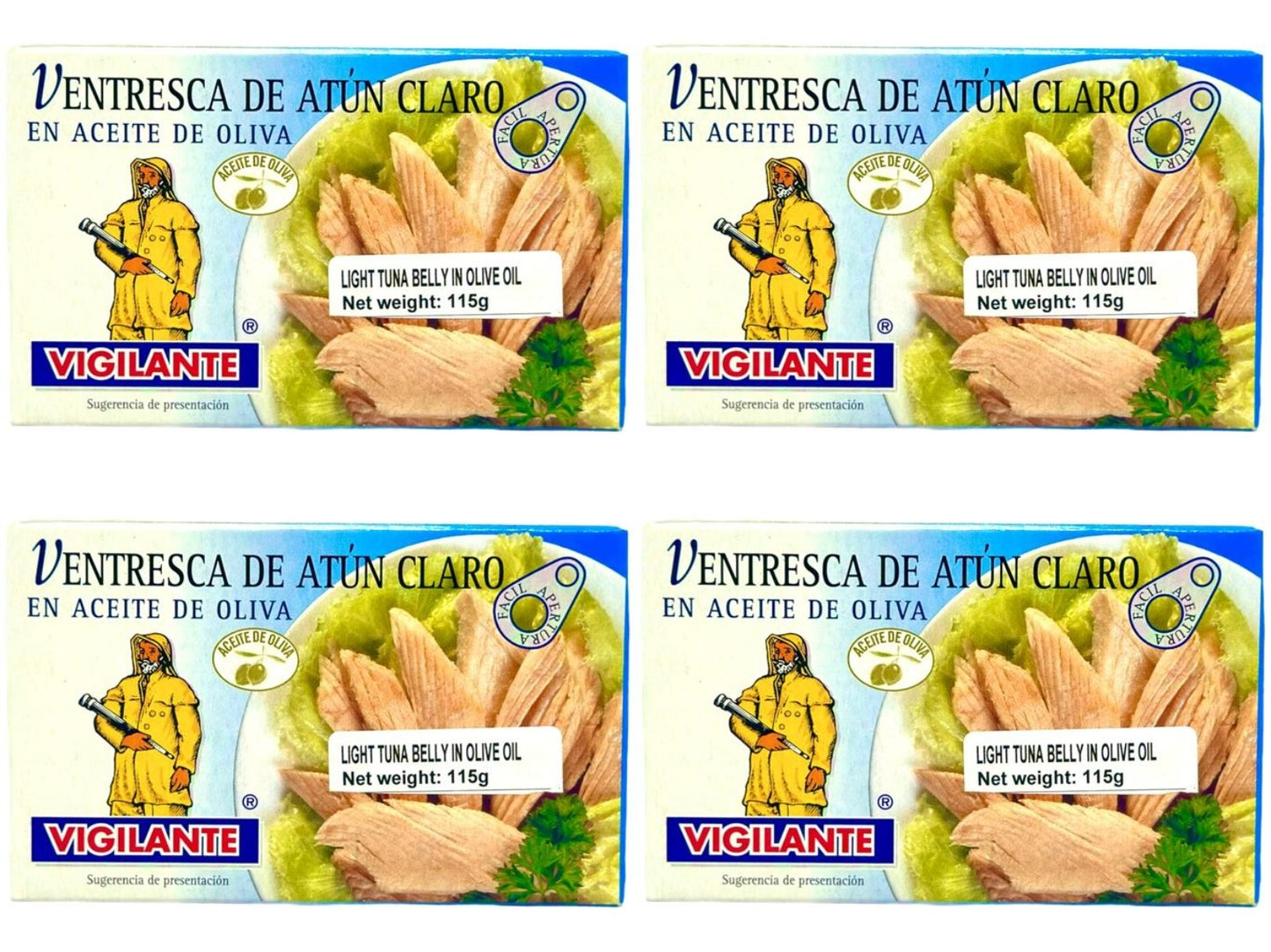 Vigilante Ventresca de Atun Claro en Aceite de Oliva Spain - Light Tuna Belly in Olive Oil 115g - 4 Pack Total 640g
