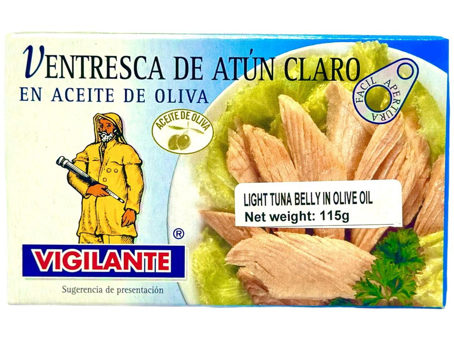 Vigilante Ventresca de Atun Claro en Aceite de Oliva Spain - Light Tuna Belly in Olive Oil 115g - 4 Pack Total 640g