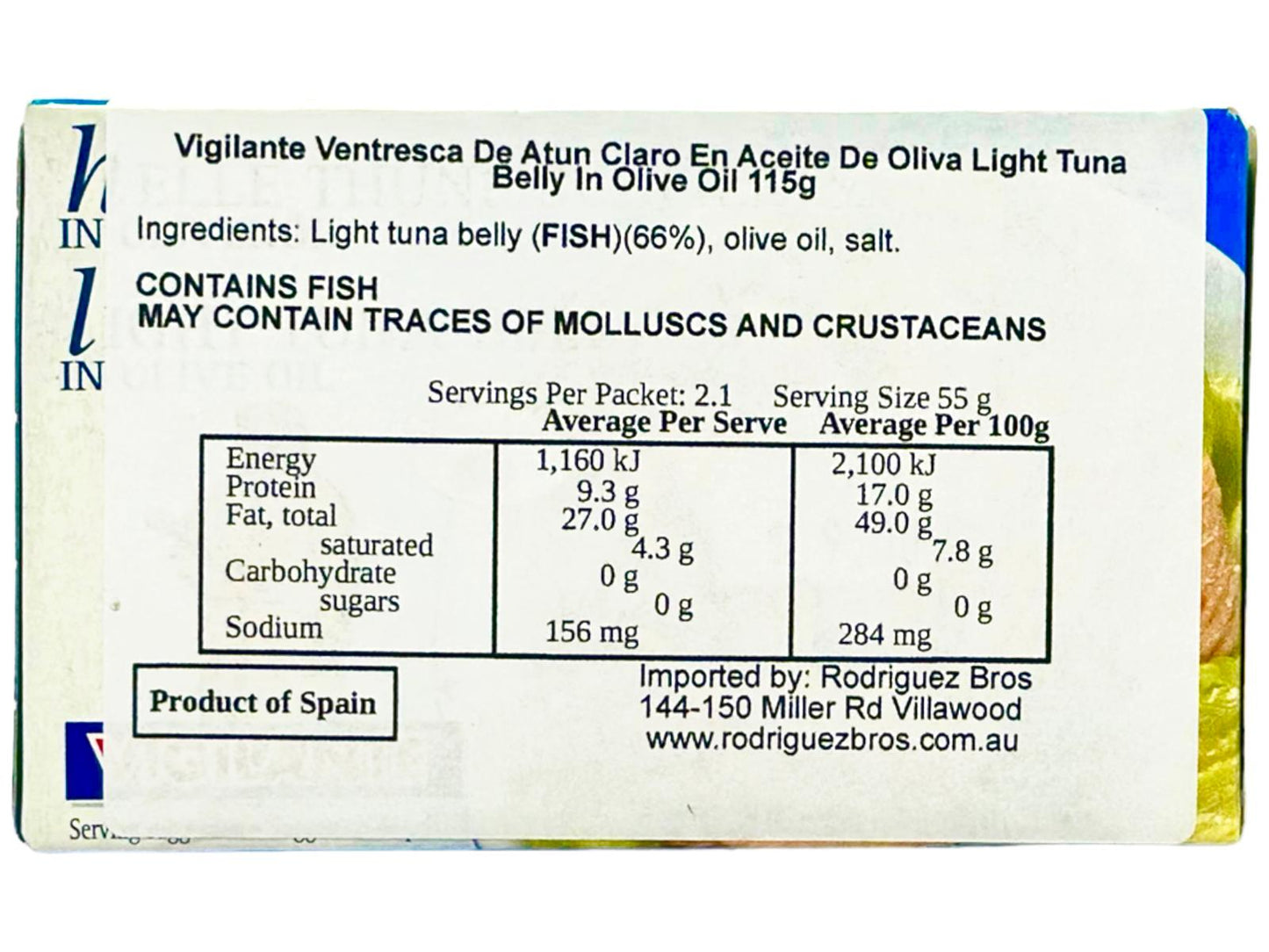 Vigilante Ventresca de Atun Claro en Aceite de Oliva Spain - Light Tuna Belly in Olive Oil 115g - 4 Pack Total 640g