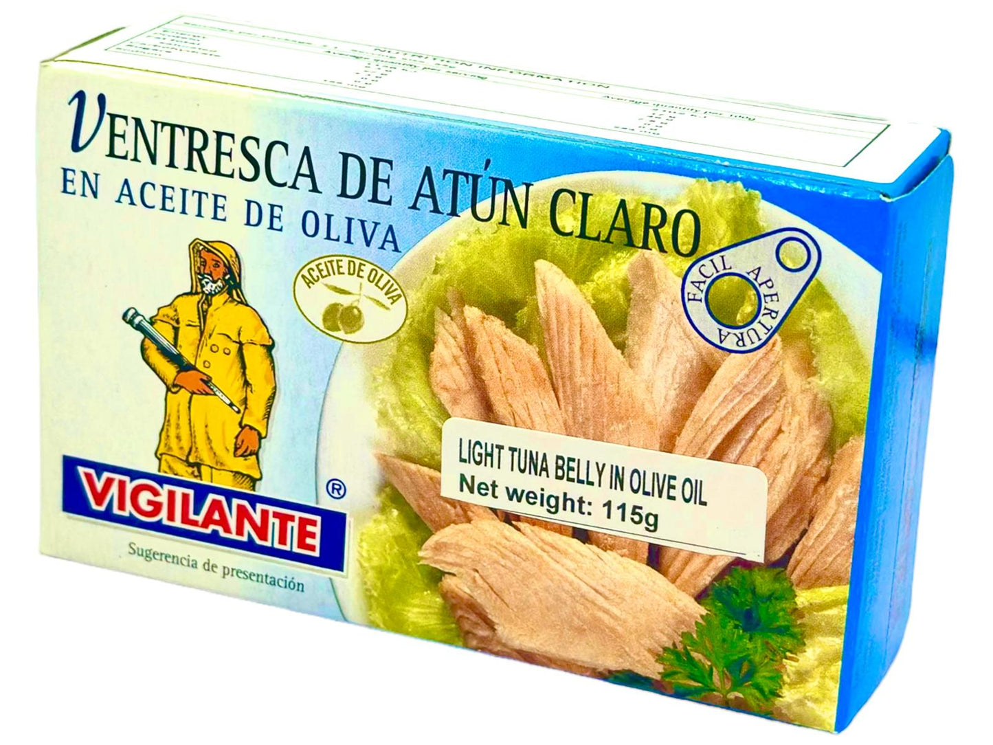 Vigilante Ventresca de Atun Claro en Aceite de Oliva Spain - Light Tuna Belly in Olive Oil 115g - 4 Pack Total 640g