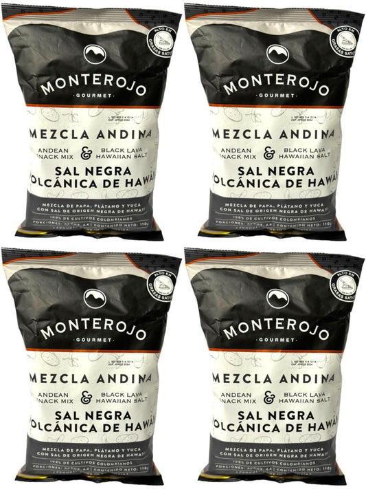 Monterojo Mezcla Andina Sal Negra Volcanica de Hawai Black Lava Hawaiian Salt Snack Mix 110g - 4 Pack Total 440g