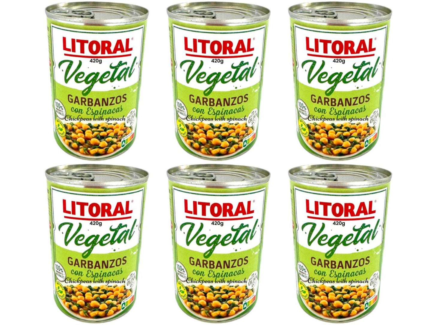 Litoral Vegetal Garbanzos con Espinacas Chickpeas with Spinach 420g - 6 Pack Total 2520g