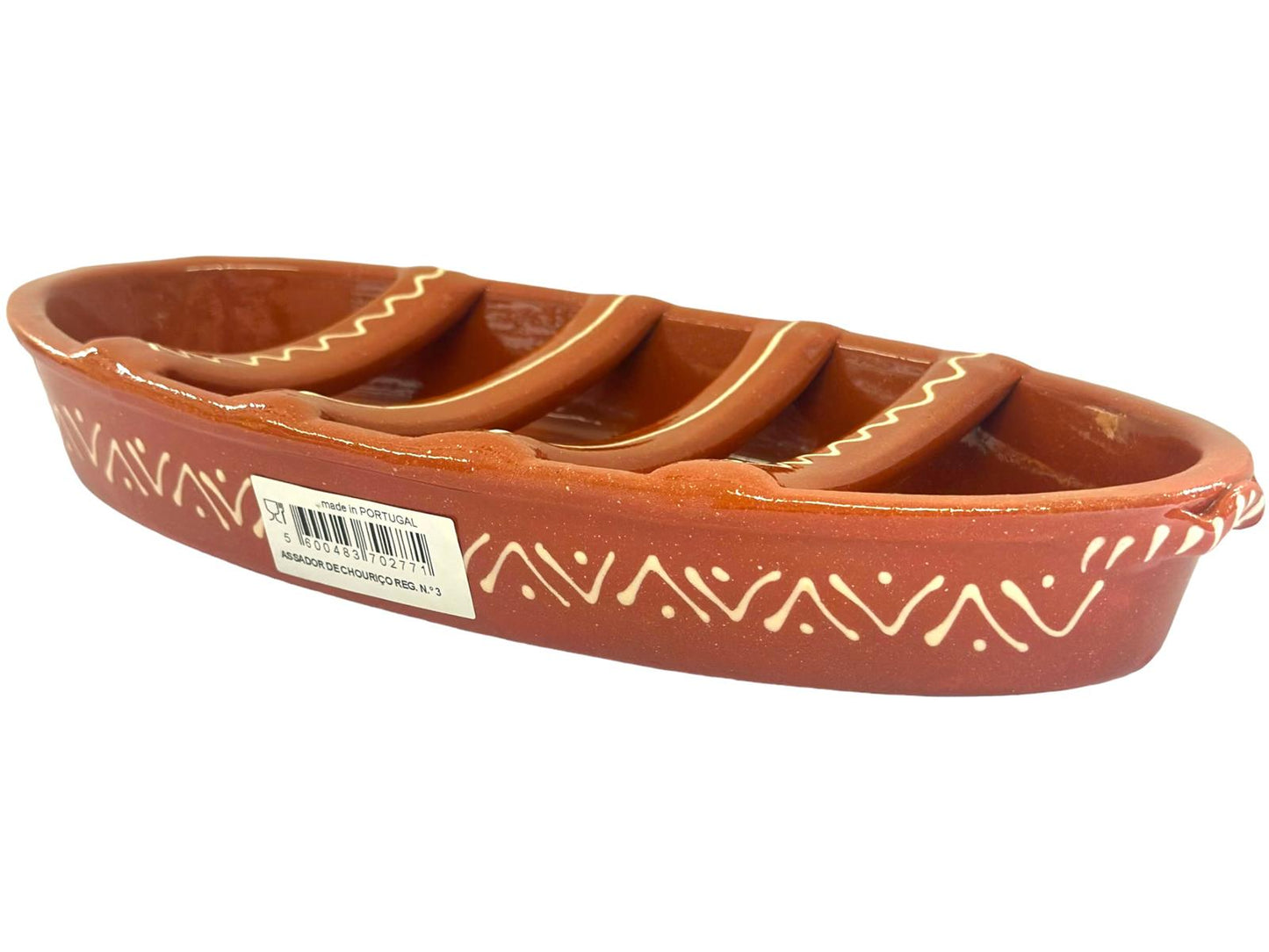 Edgar Picas Assador de Chourico Regional 3 Portuguese Terracotta Sausage Roaster 32cm x 15cm x 4.5cm