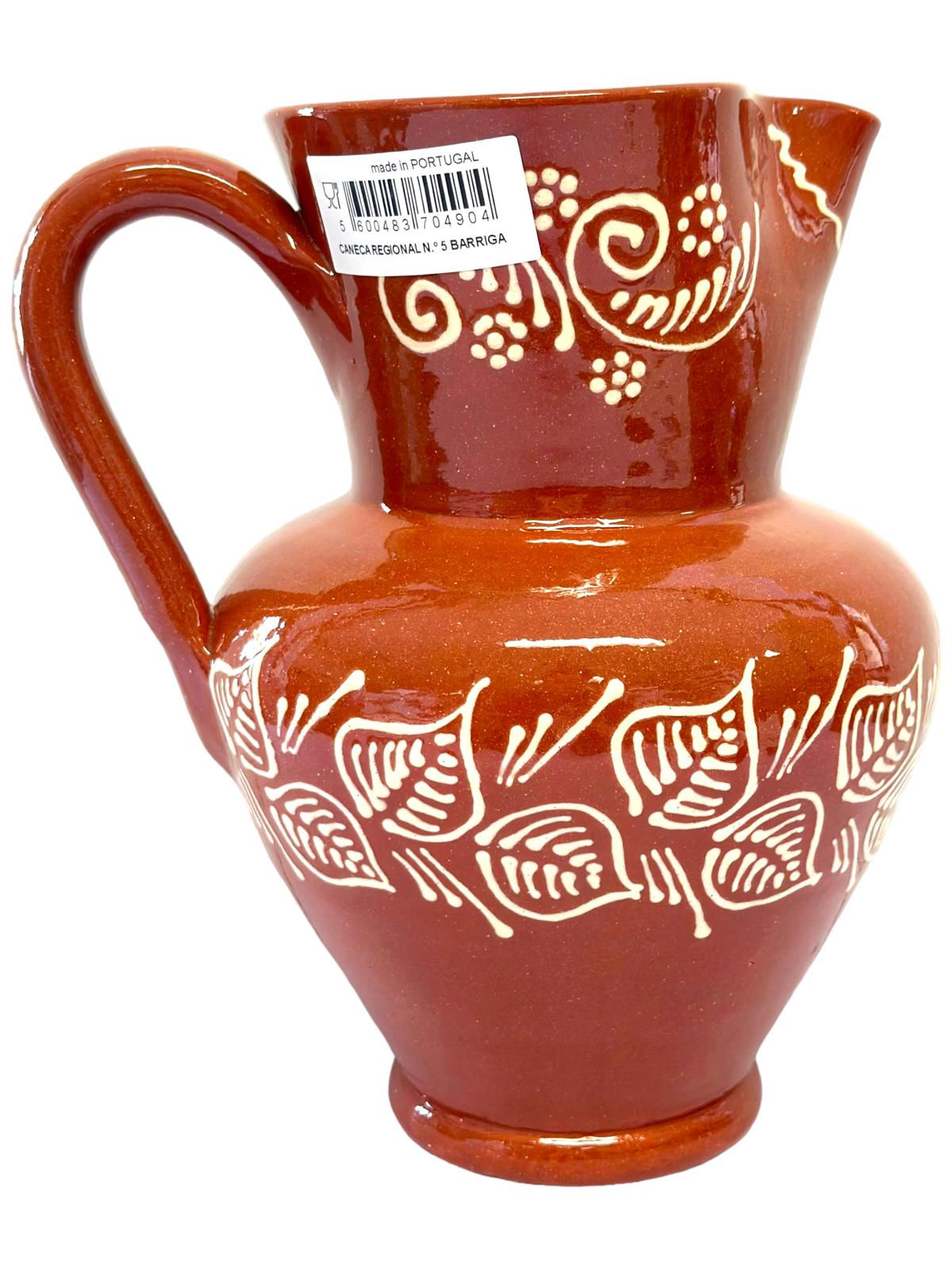 Edgar Picas Caneca Regional Barriga 5 Portuguese Terracotta Belly Jug Decorated 20cm x 13 cm x 24cm