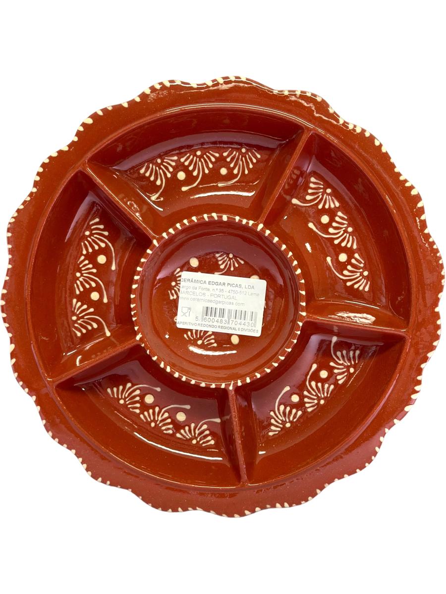 Edgar Picas Aperitivo Redondo Liso 6 Division Portuguese Terracotta 6 Divisions Aperitive Plate 30cm