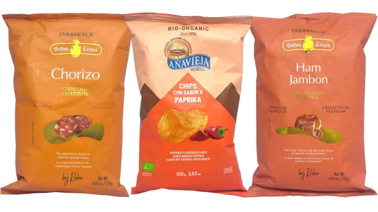 Anavieja Paprika, Inessence Chorizo and Jamon Flavoured Chips- Mix Pack of 3 350g total