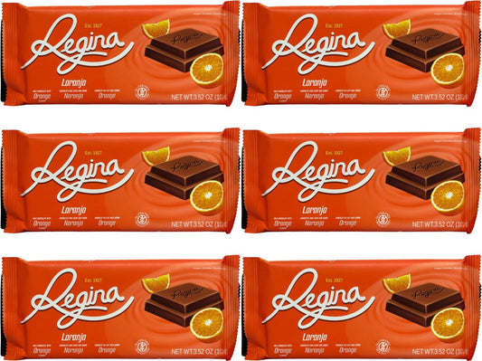 Regina Laranja Chocolate Portuguese Milk Chocolate with Orange Flavour 100g - 6 Pack 600g total
