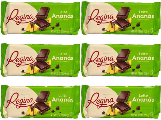 Regina Leite Ananas Portuguese Milk Chocolate with Pineapple 100g - 6 pack 600g total