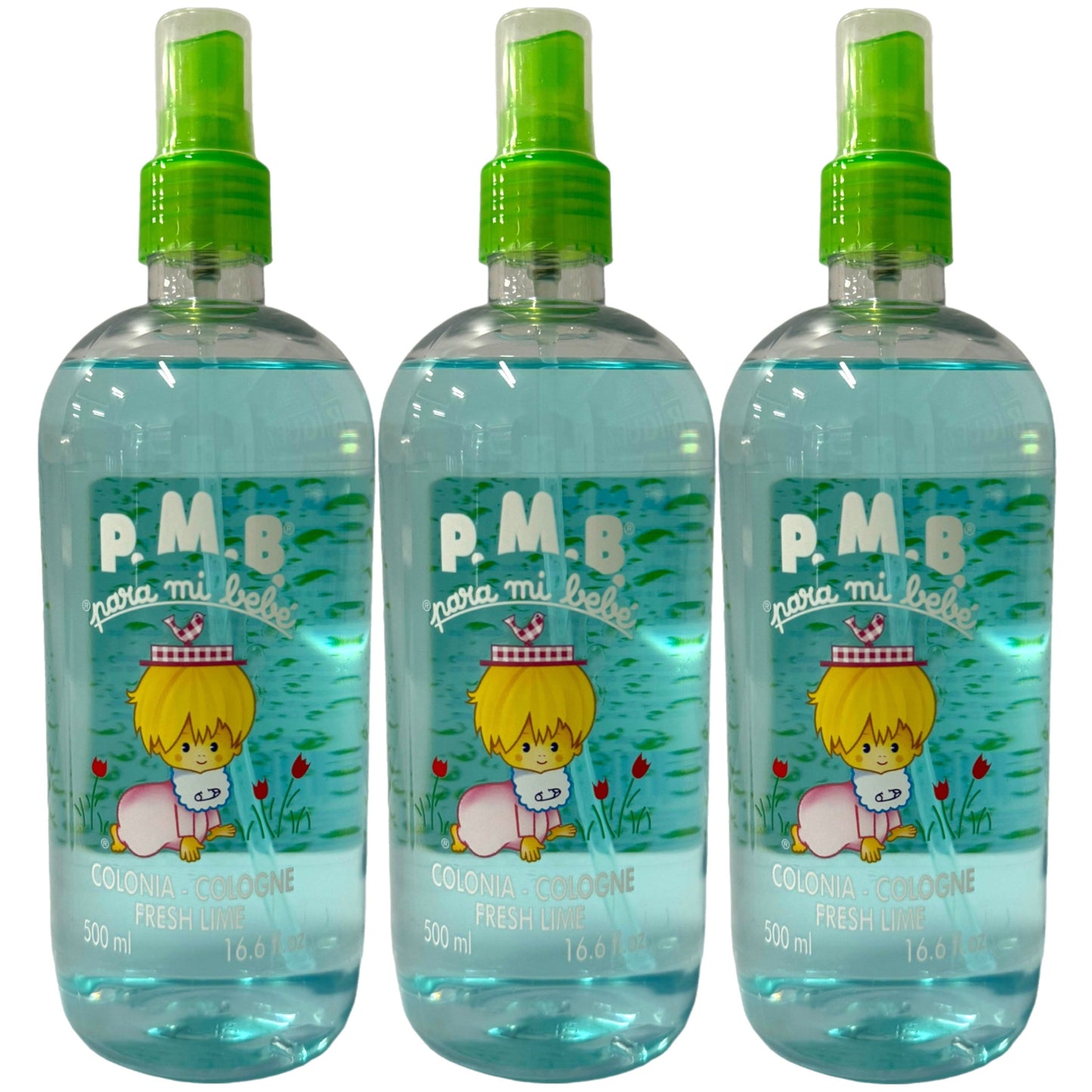 Para Mi Bebe Colonia Fresh Lime Baby Green Cologne Spray 500ml 3 Pack 1500ml Total