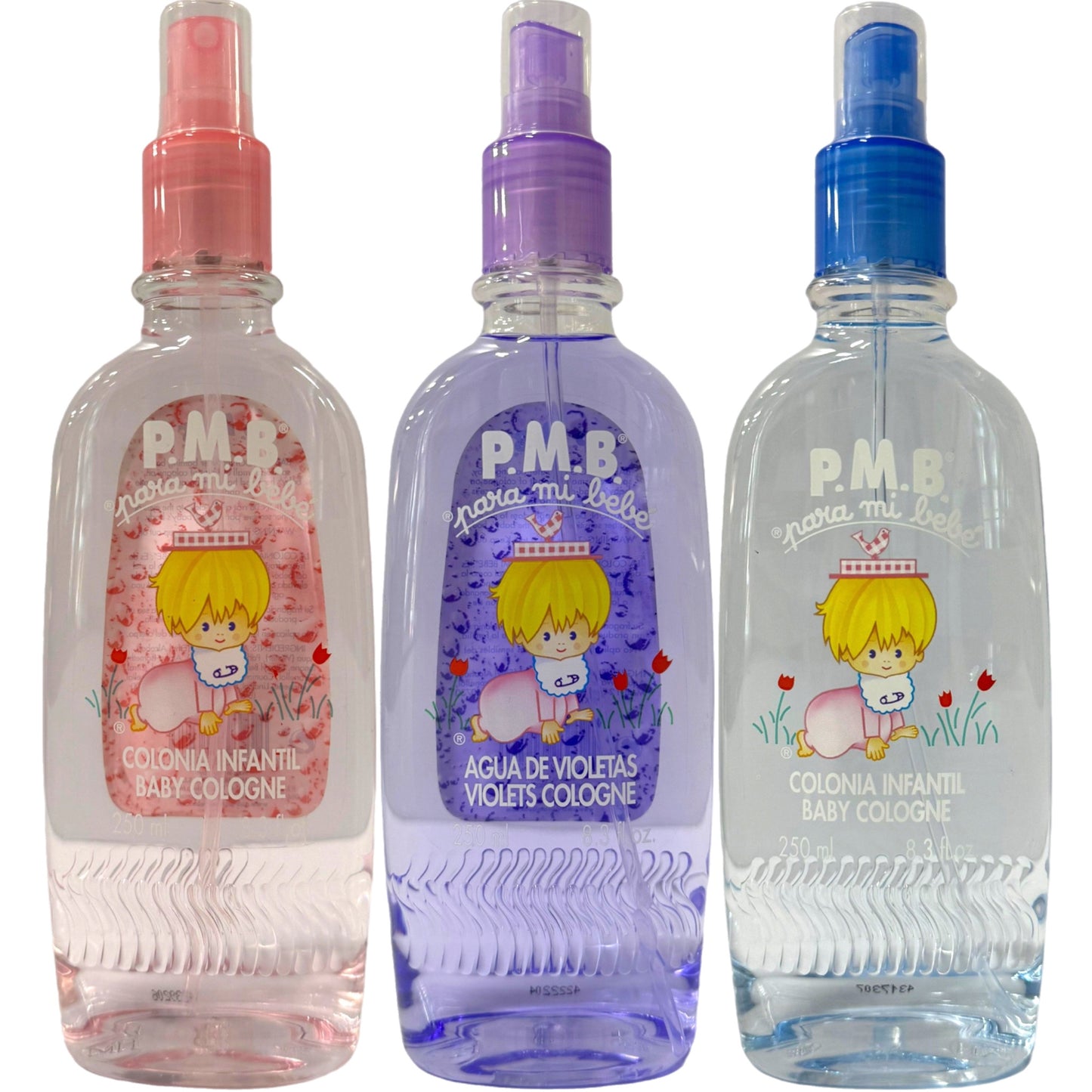 Para Mi Bebe Baby Cologne Spray 250ml Each Mixed Pack Pink, Purple, Blue 750ml Total